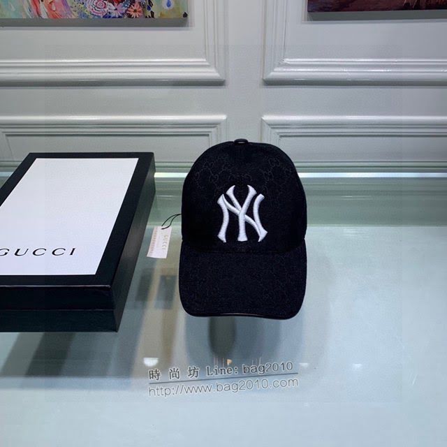 Gucci聯名NY帽子 古馳GG印花刺繡鴨舌帽棒球帽  mm1728